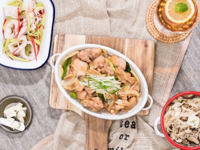 食譜-蔥爆雞丁+芹菜中卷+奶油野菇(一鍋三菜)