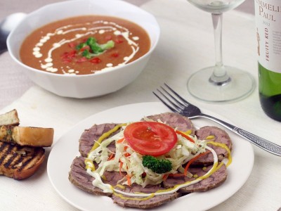 食譜-仿Carpaccio牛肉片佐番茄牛肉湯（四人份）