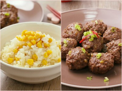 食譜-玉米飯+牛肉丸子 (一鍋二菜)
